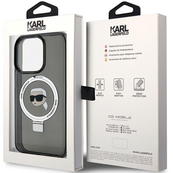 Etui MagSafe dla Apple iPhone 15 Pro Max, Karl Lagerfeld, Ring Stand Karl's Head, Czarne