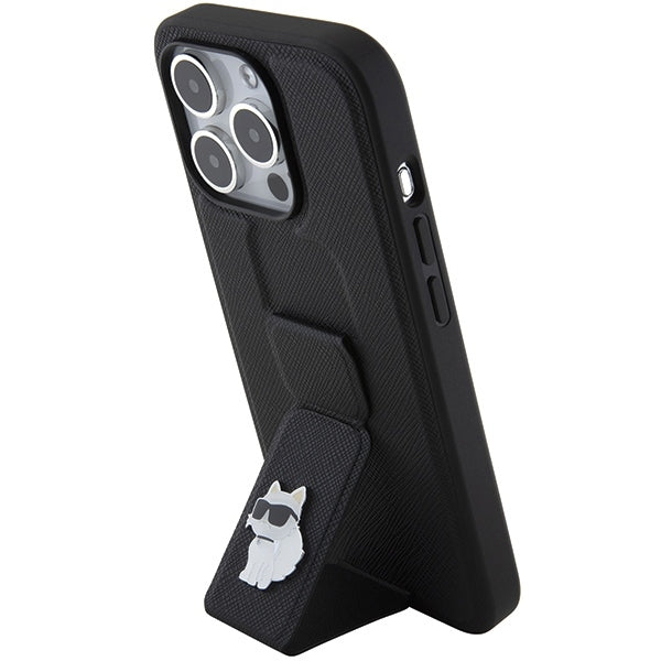 MagSafe Case for Apple iPhone 15 Pro Max, Karl Lagerfeld, Saffiano Gripstand Choupette, Black
