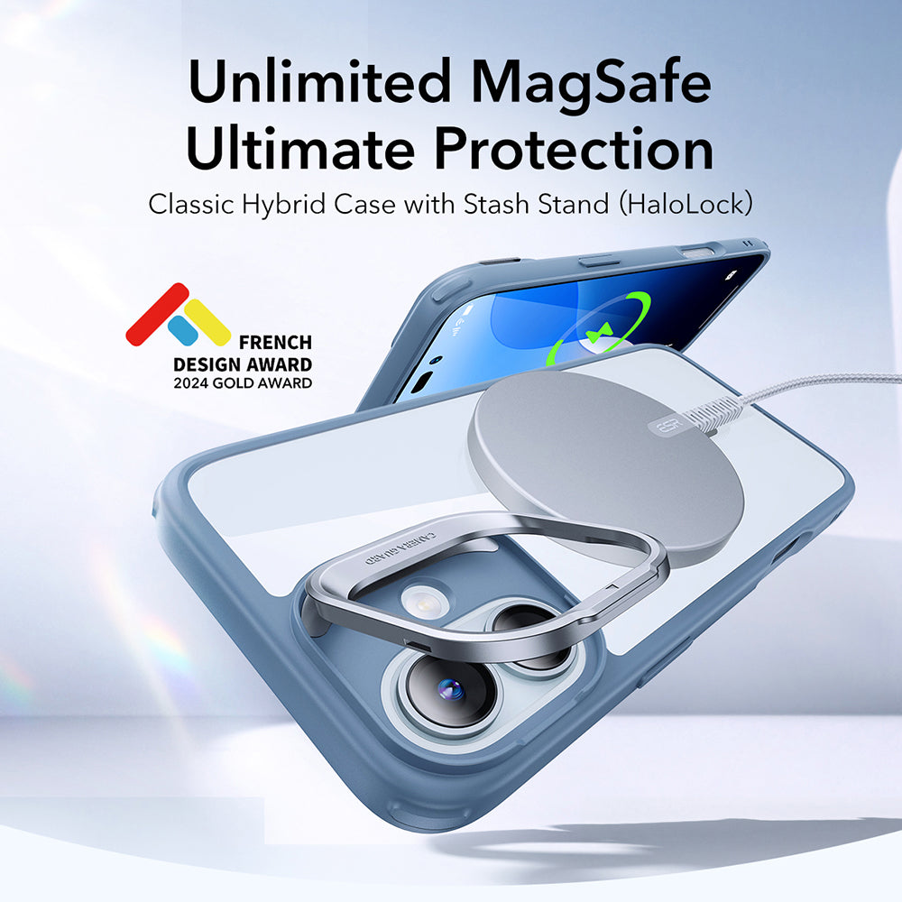 Etui MagSafe dla Apple iPhone 16, ESR, Classic Hybrid Kickstand, Przezroczysty Niebieski