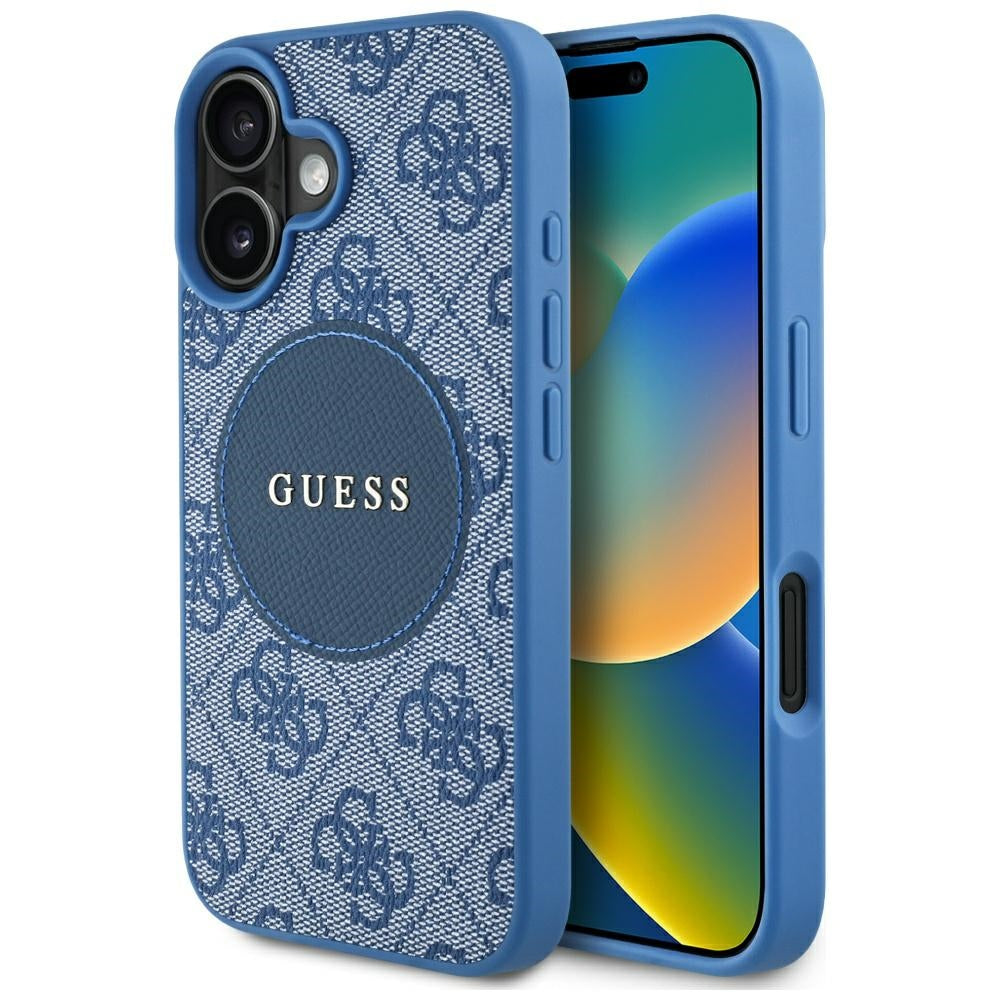 Etui MagSafe dla Apple iPhone 16, Guess, 4G Circle Classic Logo, Niebieskie