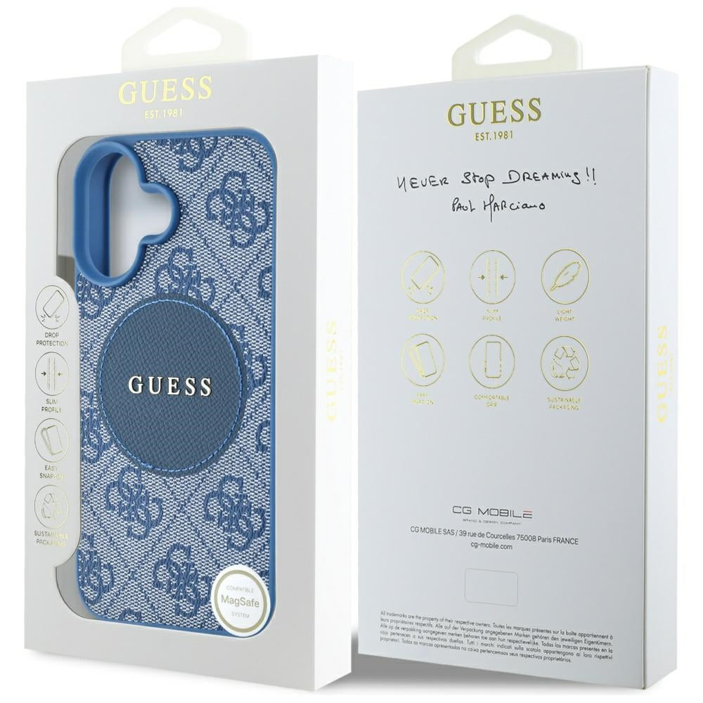 Etui MagSafe dla Apple iPhone 16, Guess, 4G Circle Classic Logo, Niebieskie