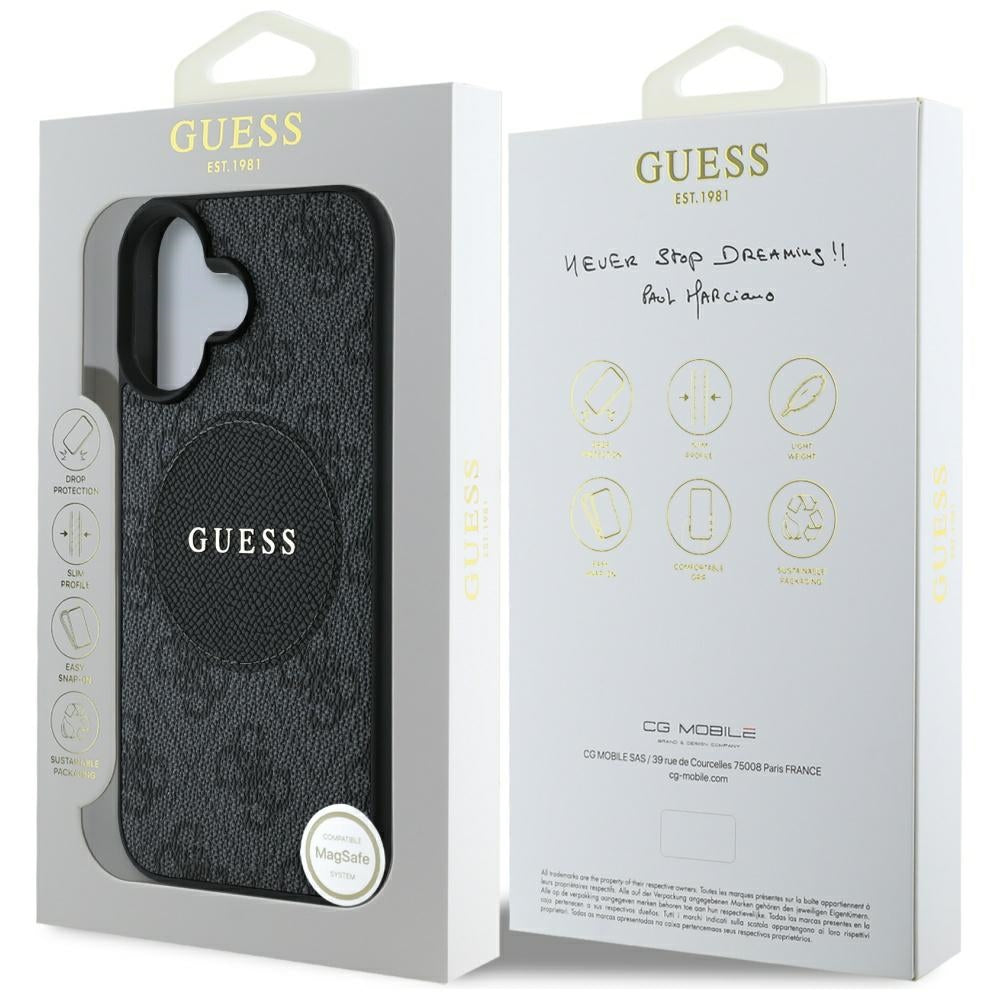 Etui MagSafe dla Apple iPhone 16, Guess, 4G Circle Classic Logo, Czarne