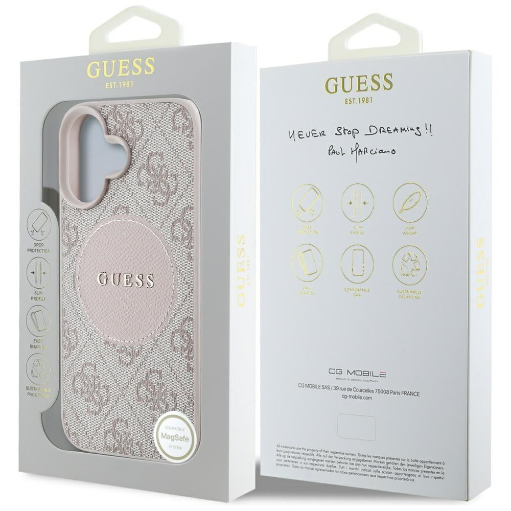 Etui MagSafe dla Apple iPhone 16, Guess, 4G Circle Classic Logo, Różowy