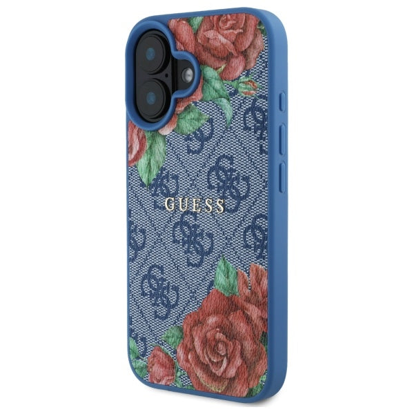 Etui MagSafe dla Apple iPhone 16, Guess, 4G Flowers Print, Niebieskie