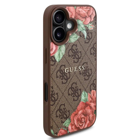 Etui MagSafe dla Apple iPhone 16, Guess, 4G Flowers Print, Brązowy