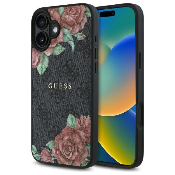 Etui MagSafe dla Apple iPhone 16, Guess, 4G Flowers Print, Czarne