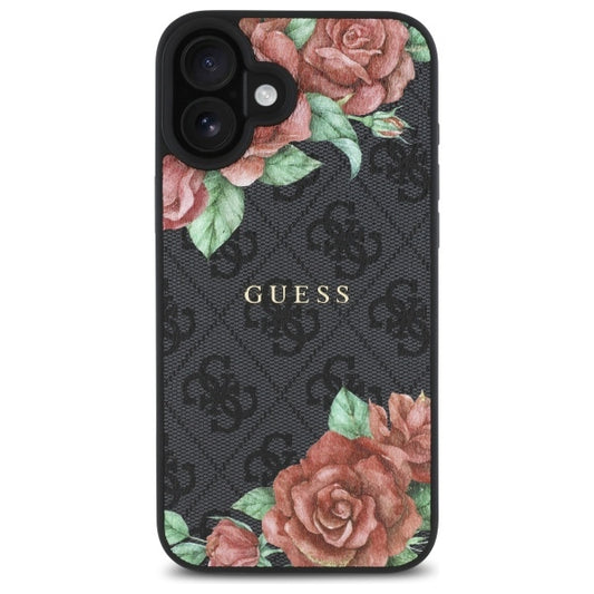 Etui MagSafe dla Apple iPhone 16, Guess, 4G Flowers Print, Czarne