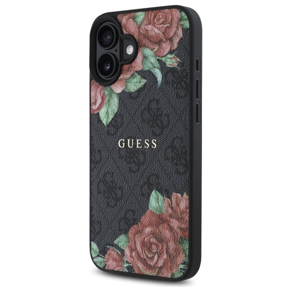Etui MagSafe dla Apple iPhone 16, Guess, 4G Flowers Print, Czarne