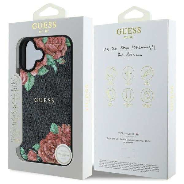Etui MagSafe dla Apple iPhone 16, Guess, 4G Flowers Print, Czarne