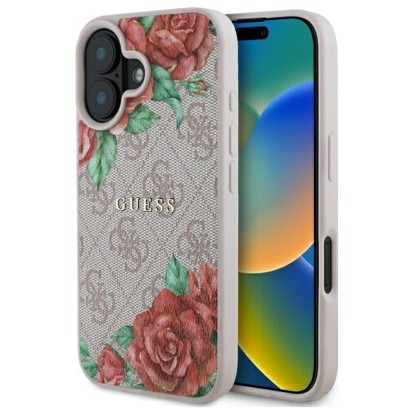 Etui MagSafe dla Apple iPhone 16, Guess, 4G Flowers Print, Różowy