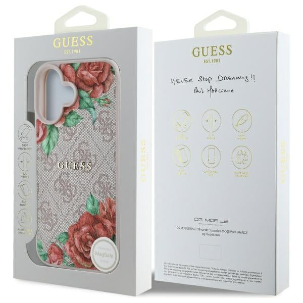 Etui MagSafe dla Apple iPhone 16, Guess, 4G Flowers Print, Różowy