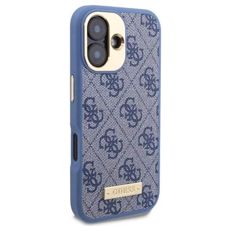 Etui MagSafe dla Apple iPhone 16, Guess, 4G Logo Plate, Niebieskie.