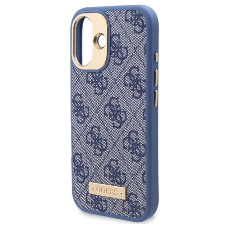 Etui MagSafe dla Apple iPhone 16, Guess, 4G Logo Plate, Niebieskie.