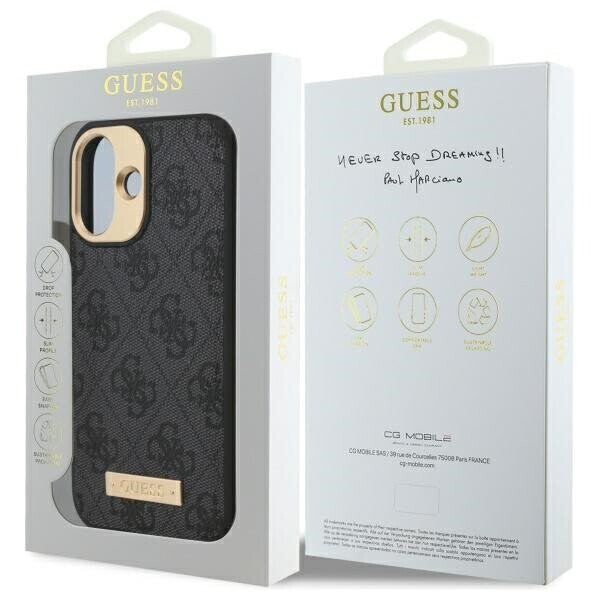 Etui MagSafe dla Apple iPhone 16, Guess, 4G Logo Plate, Czarne