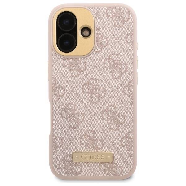 MagSafe Case for Apple iPhone 16, Guess, 4G Logo Plate, Pink