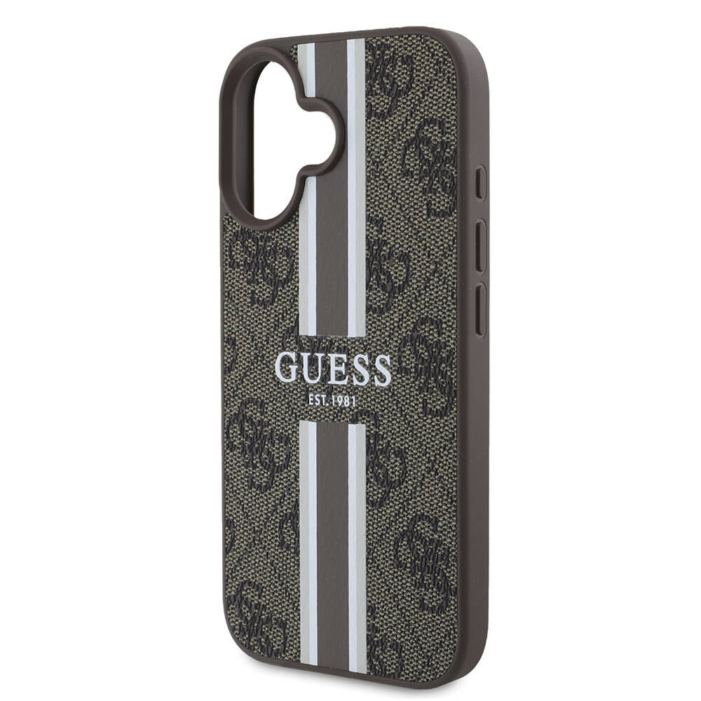 Etui MagSafe dla Apple iPhone 16, Guess, 4G Printed Stripes, Brązowy
