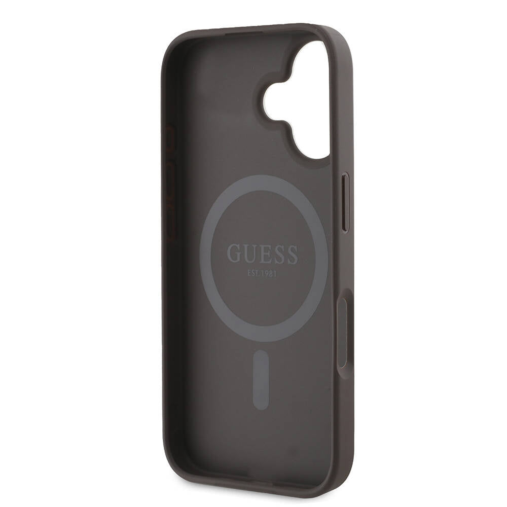Etui MagSafe dla Apple iPhone 16, Guess, 4G Printed Stripes, Brązowy