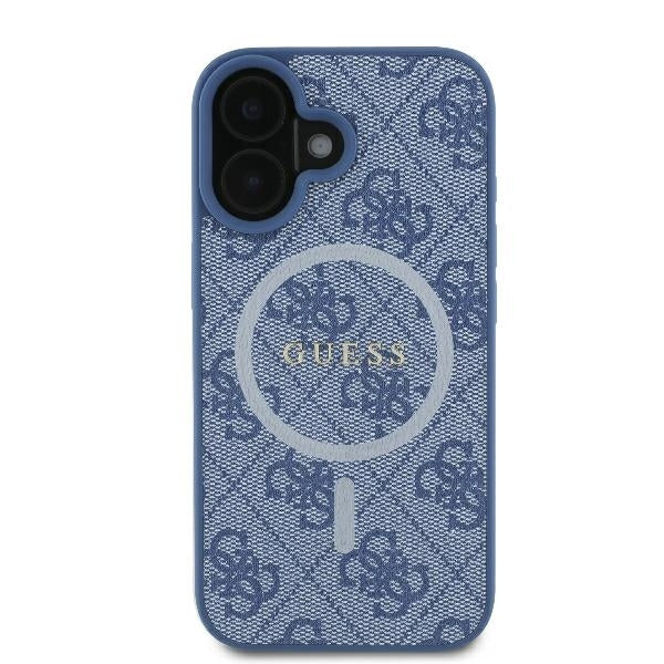 MagSafe Case for Apple iPhone 16, Guess, 4G Ring Classic Logo, Blue