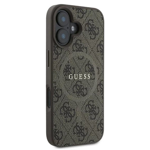 Etui MagSafe dla Apple iPhone 16, Guess, 4G Ring Classic Logo, Brązowy