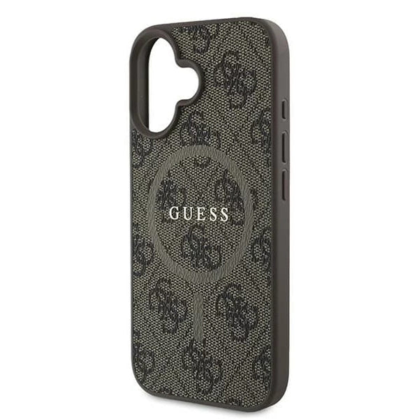 Etui MagSafe dla Apple iPhone 16, Guess, 4G Ring Classic Logo, Brązowy