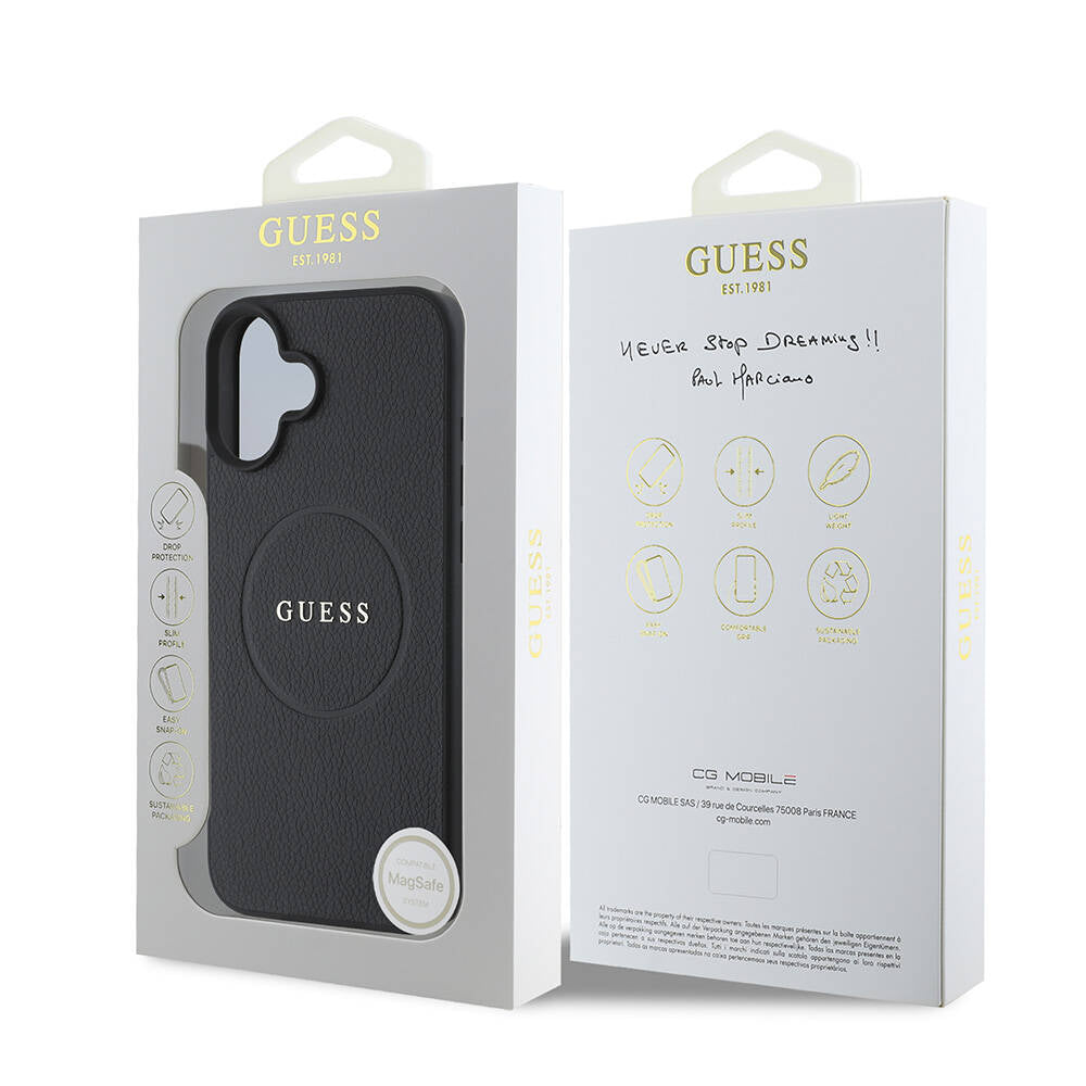 Etui MagSafe dla Apple iPhone 16, Guess, Grained Gold Ring, Czarne