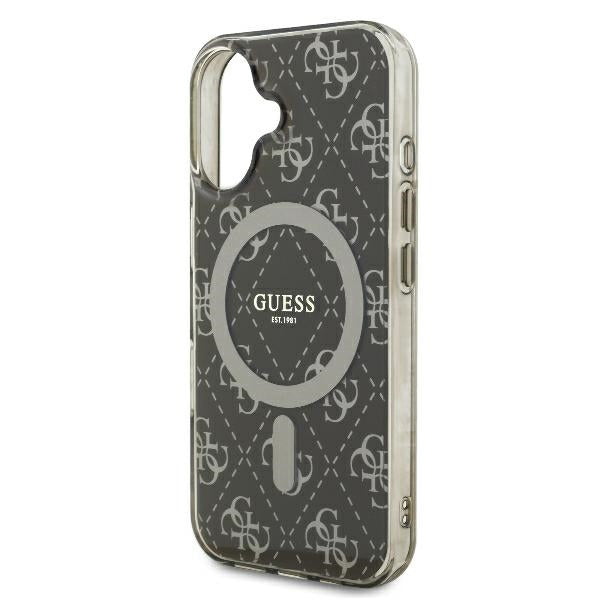 Etui MagSafe dla Apple iPhone 16, Guess, IML 4G Background, Brązowy