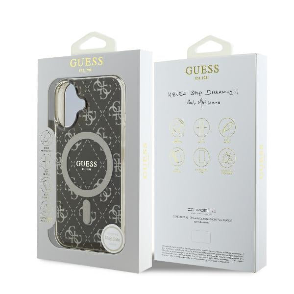 Etui MagSafe dla Apple iPhone 16, Guess, IML 4G Background, Brązowy