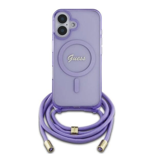 Etui MagSafe dla Apple iPhone 16, Guess, IML Crossbody Cord Script, Różowy
