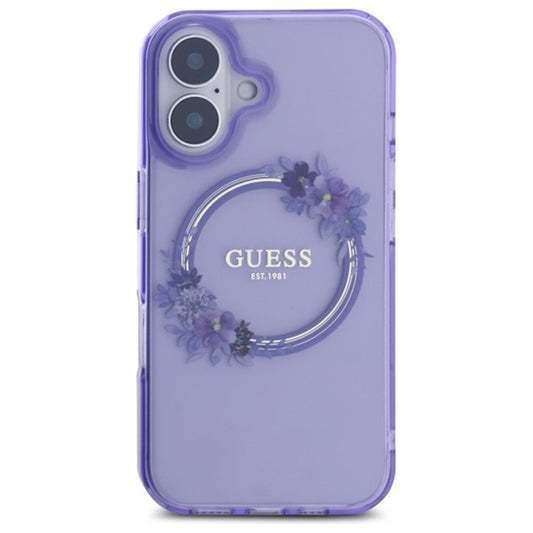 Etui MagSafe dla Apple iPhone 16, Guess, IML Flowers Wreath, Fioletowy