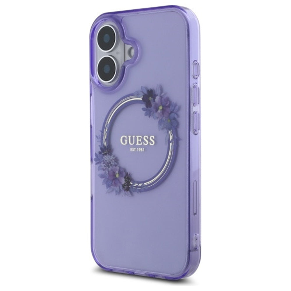Etui MagSafe dla Apple iPhone 16, Guess, IML Flowers Wreath, Różowy