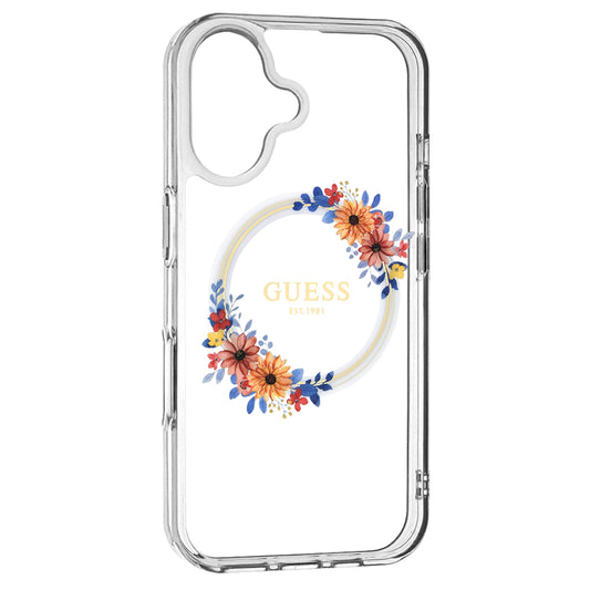 Etui MagSafe dla Apple iPhone 16, Guess, IML Flowers Wreath, Przezroczyste