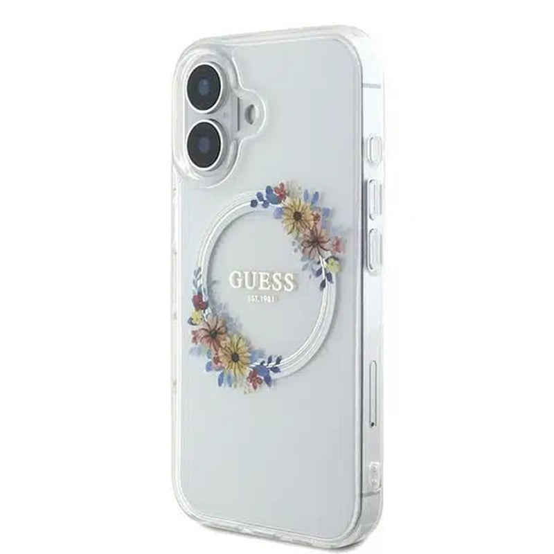 Etui MagSafe dla Apple iPhone 16, Guess, IML Flowers Wreath, Przezroczyste