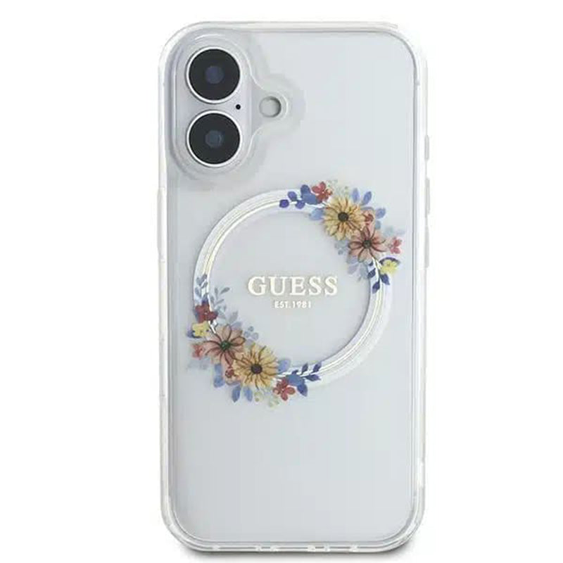 Etui MagSafe dla Apple iPhone 16, Guess, IML Flowers Wreath, Przezroczyste