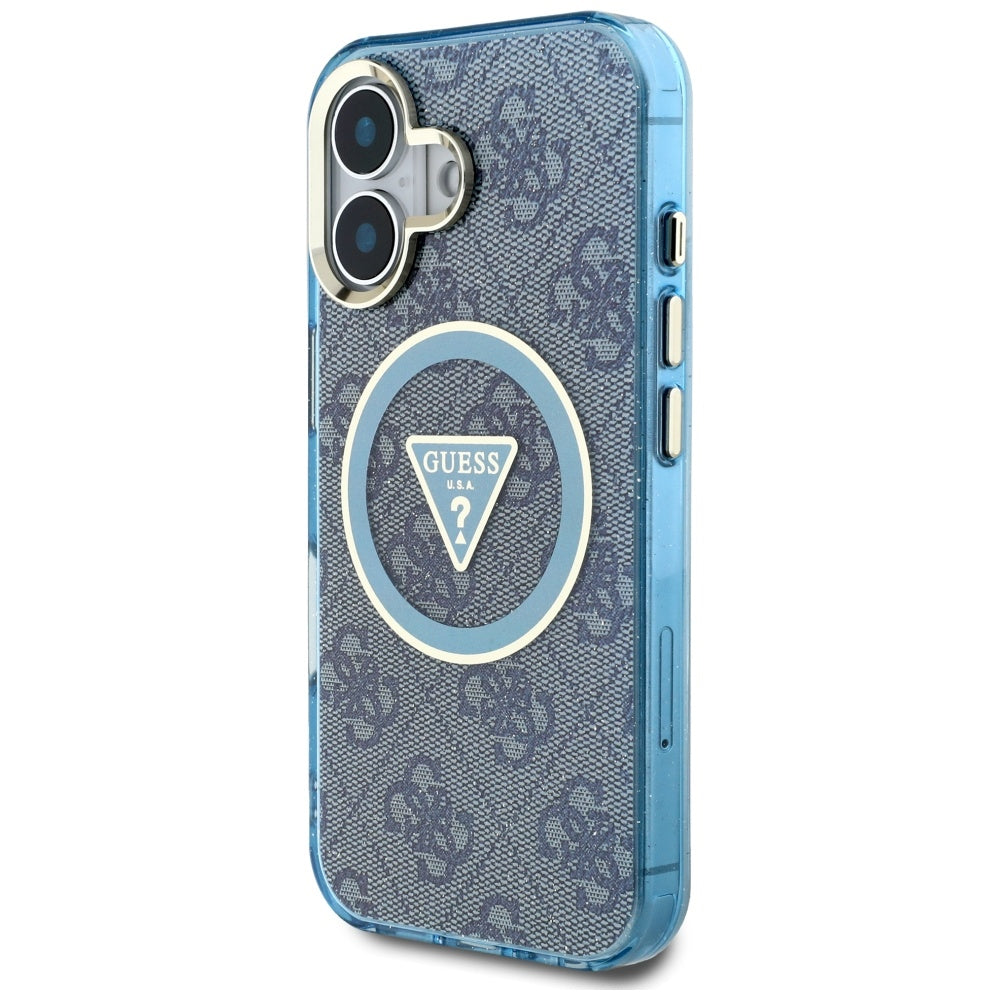 Etui MagSafe dla Apple iPhone 16, Guess, IML Glitter 4G Circle Triangle, Niebieskie