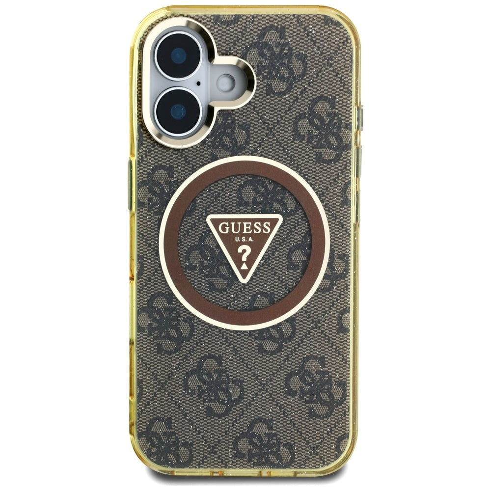 Etui MagSafe dla Apple iPhone 16, Guess, IML Glitter 4G Circle Triangle, Brązowy