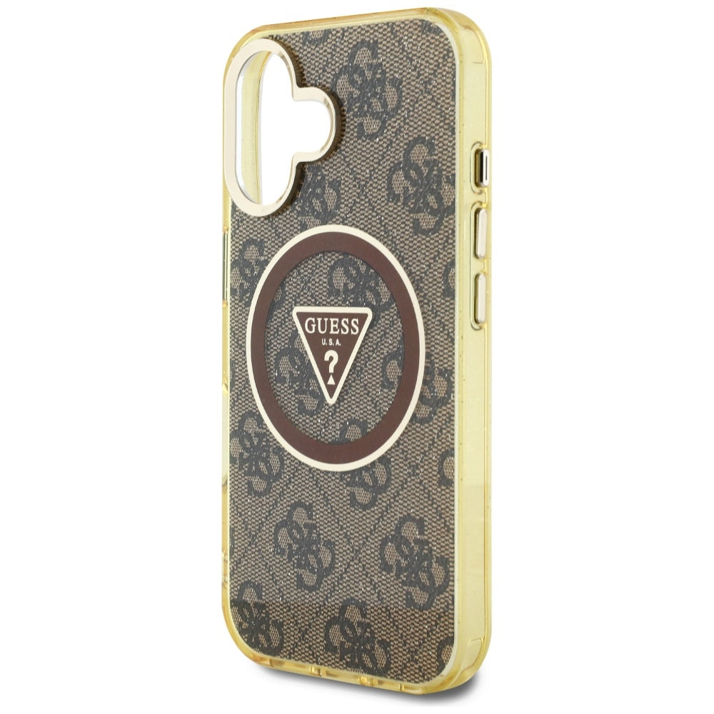 Etui MagSafe dla Apple iPhone 16, Guess, IML Glitter 4G Circle Triangle, Brązowy