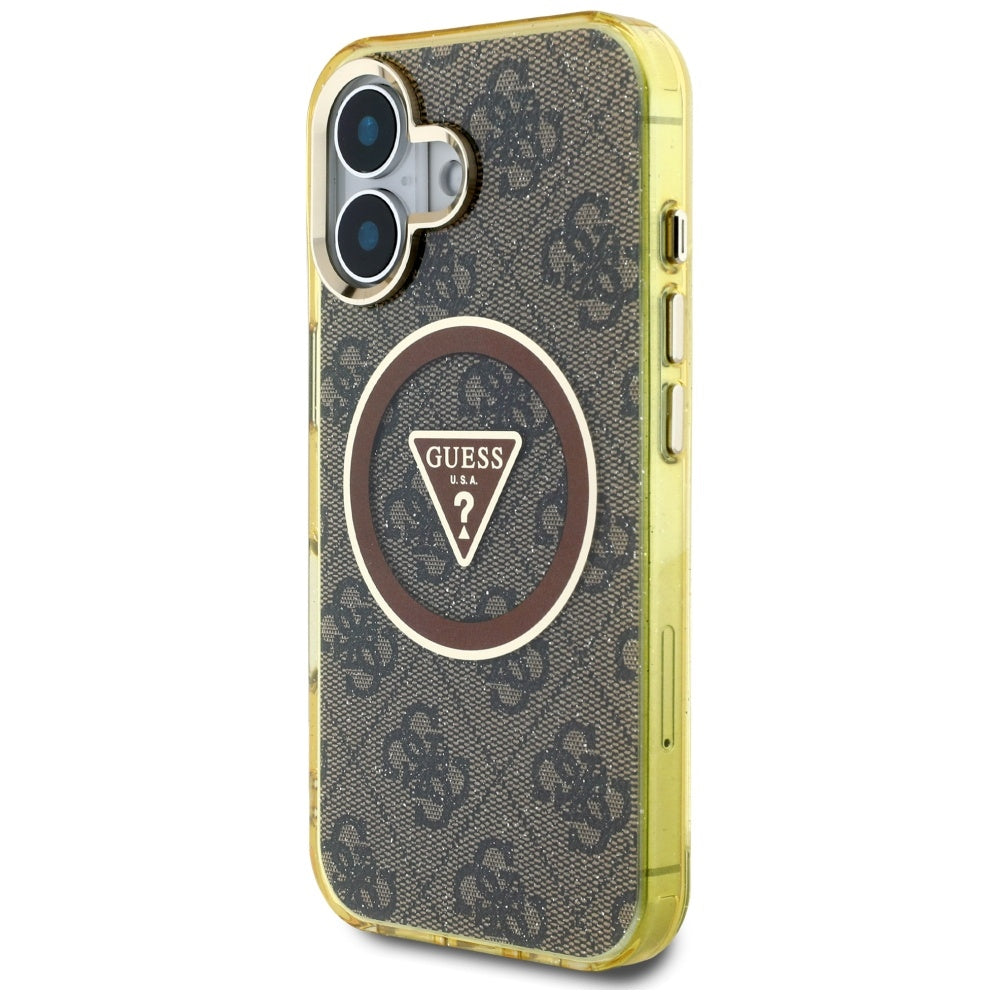Etui MagSafe dla Apple iPhone 16, Guess, IML Glitter 4G Circle Triangle, Brązowy