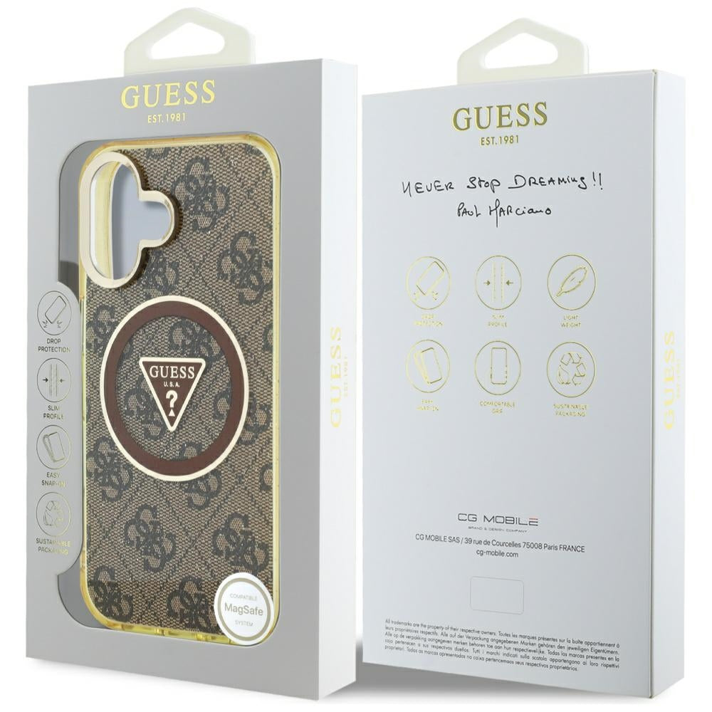 Etui MagSafe dla Apple iPhone 16, Guess, IML Glitter 4G Circle Triangle, Brązowy