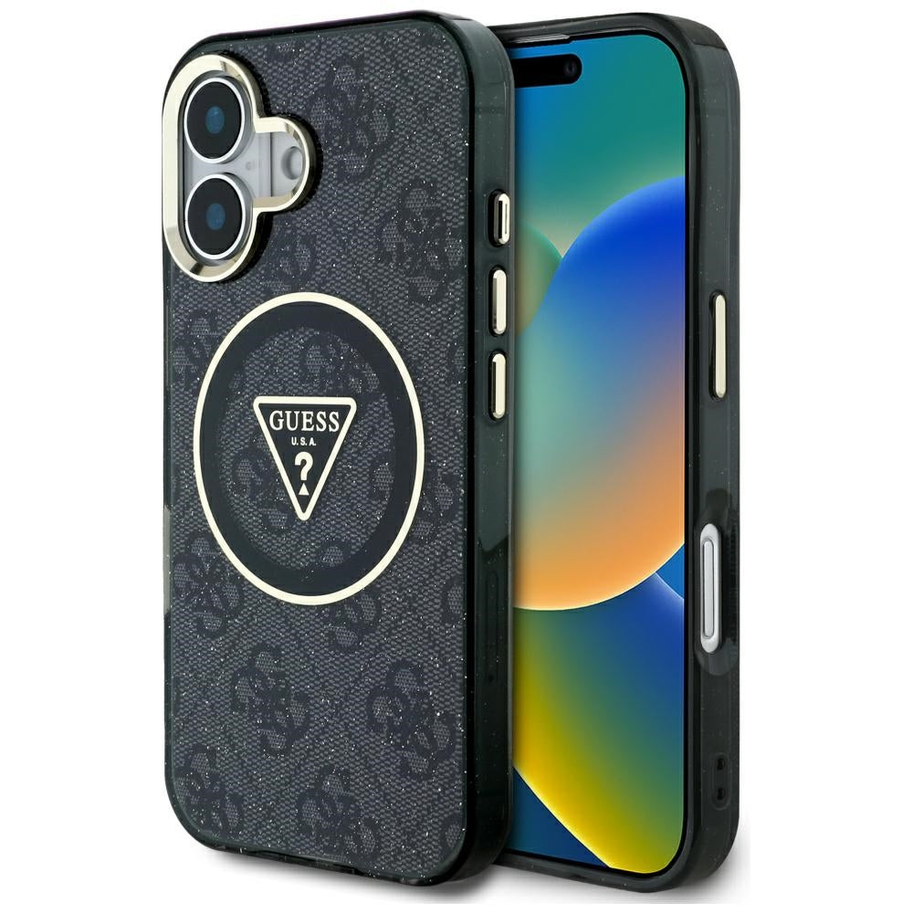 Etui MagSafe dla Apple iPhone 16, Guess, IML Glitter 4G Circle Triangle, Czarne