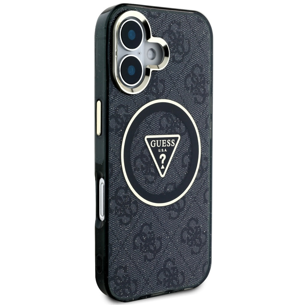 Etui MagSafe dla Apple iPhone 16, Guess, IML Glitter 4G Circle Triangle, Czarne