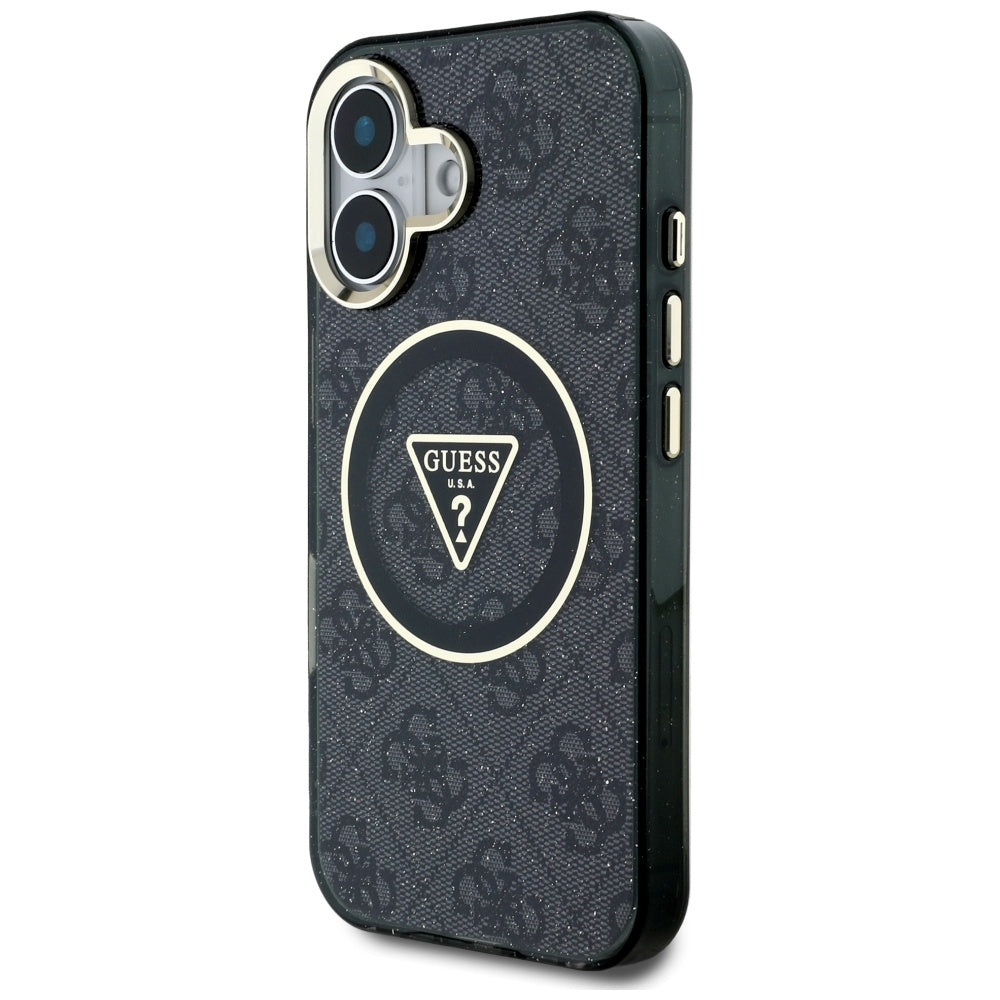 Etui MagSafe dla Apple iPhone 16, Guess, IML Glitter 4G Circle Triangle, Czarne