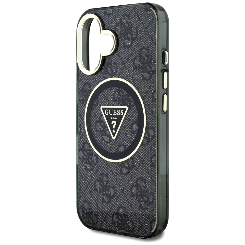 Etui MagSafe dla Apple iPhone 16, Guess, IML Glitter 4G Circle Triangle, Czarne
