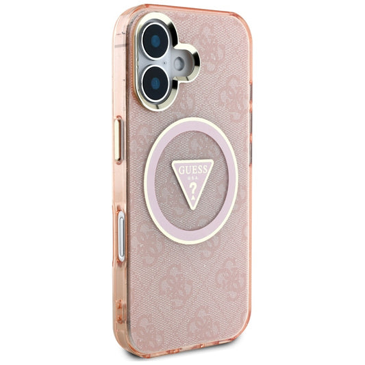 Etui MagSafe dla Apple iPhone 16, Guess, IML Glitter 4G Circle Triangle, Różowy