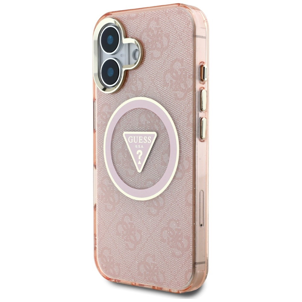 Etui MagSafe dla Apple iPhone 16, Guess, IML Glitter 4G Circle Triangle, Różowy