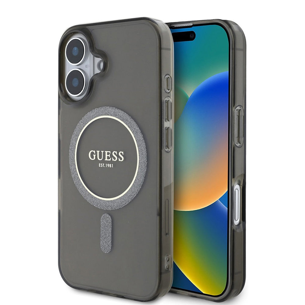 Etui MagSafe dla Apple iPhone 16, Guess, IML Glitter Circle, Czarne