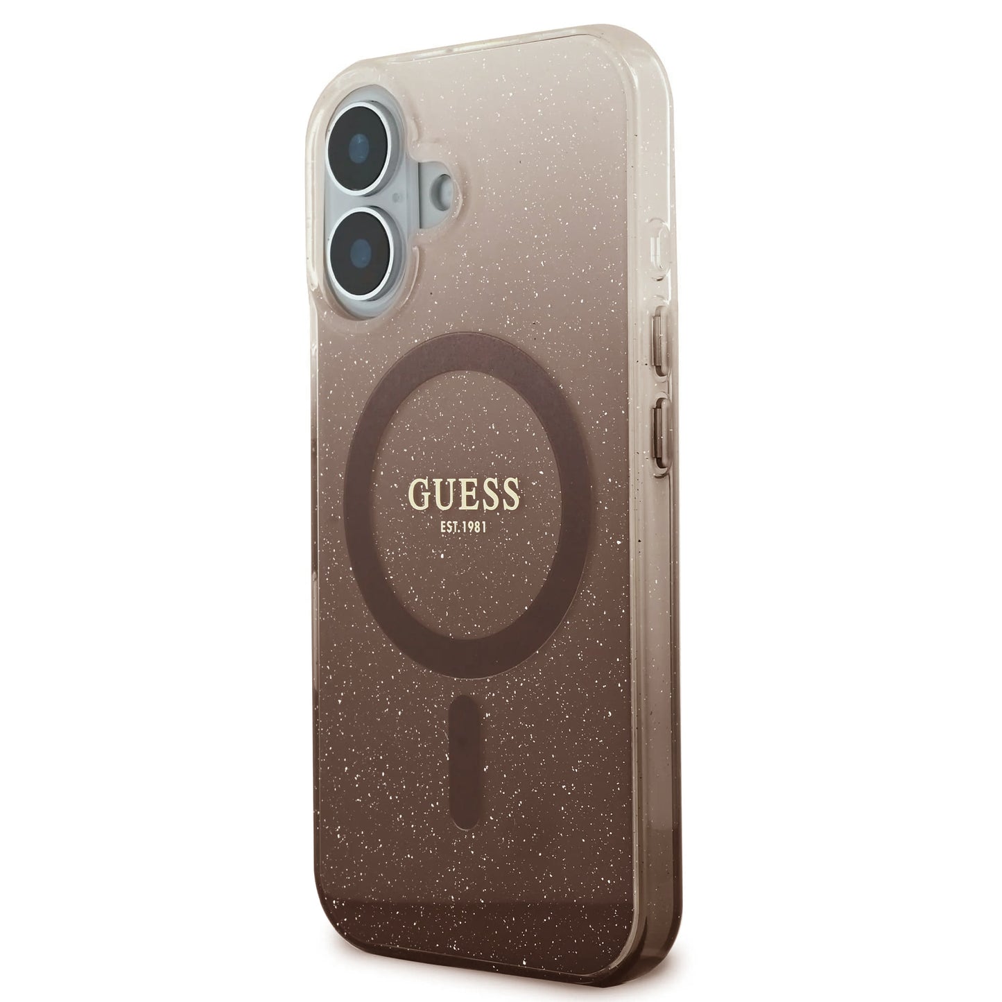 Etui MagSafe dla Apple iPhone 16, Guess, IML Glitter Gradient, Brązowy