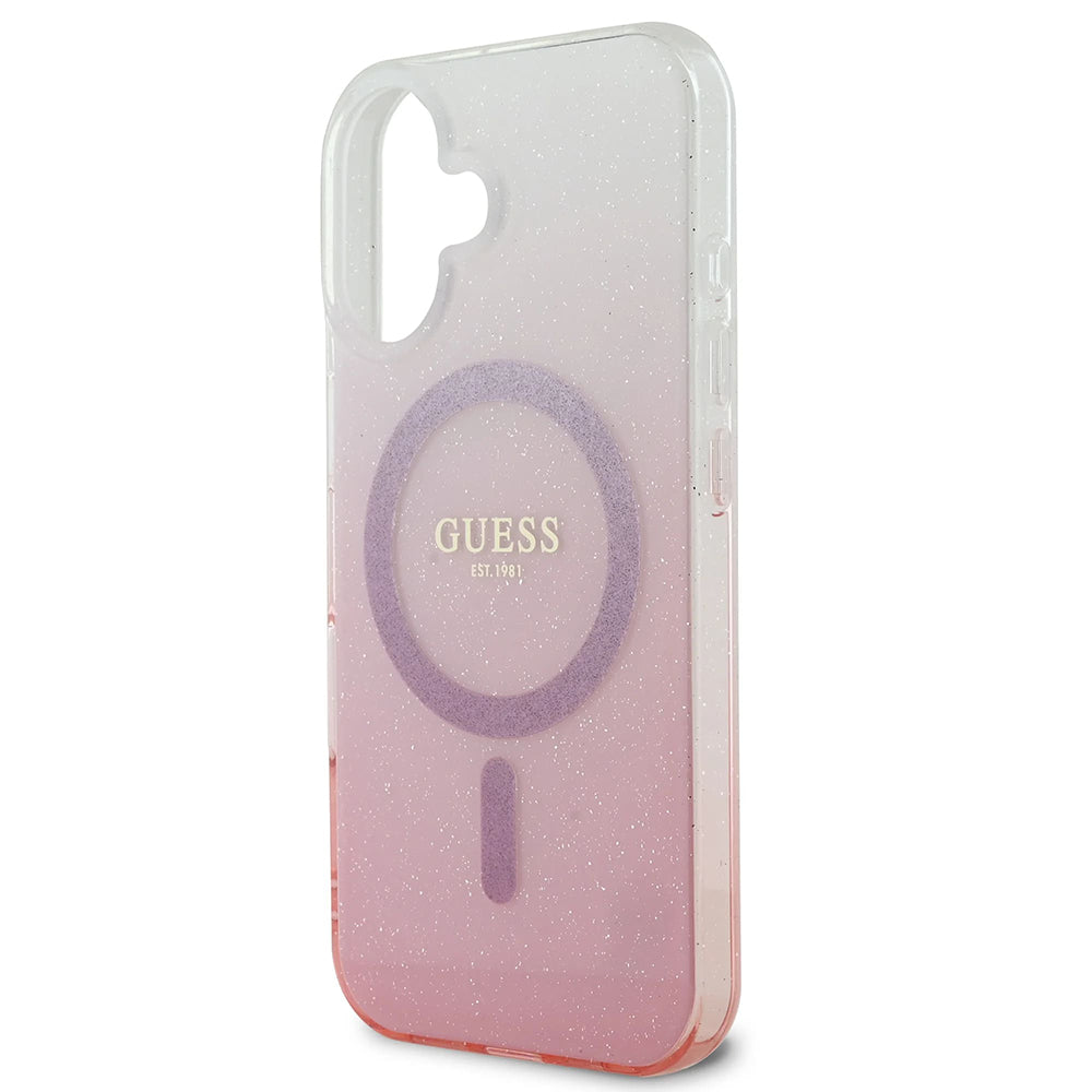Etui MagSafe dla Apple iPhone 16, Guess, IML Glitter Gradient, Brązowy