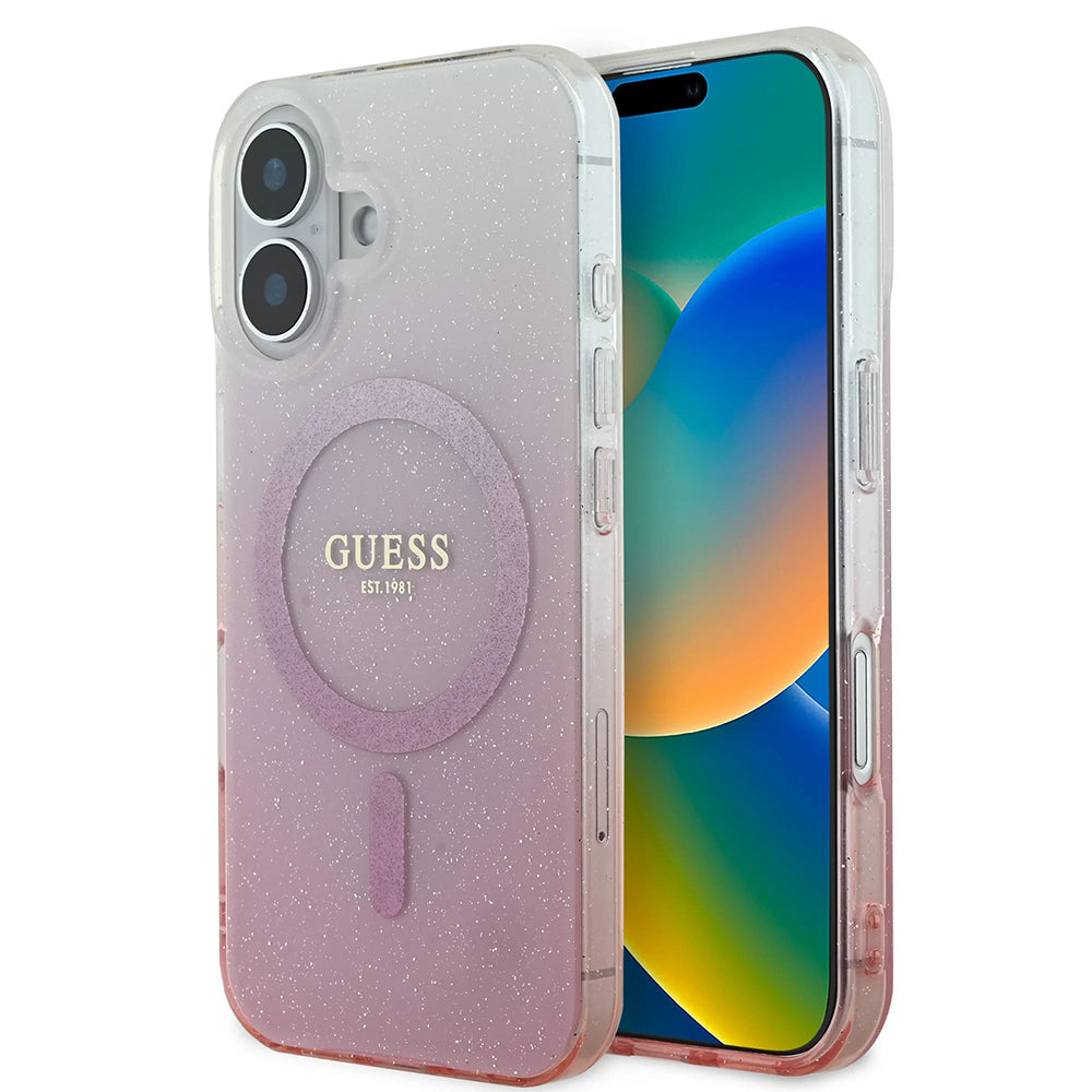 Etui MagSafe dla Apple iPhone 16, Guess, IML Glitter Gradient, Różowy