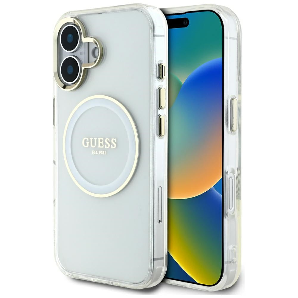 Etui MagSafe dla Apple iPhone 16, Guess, IML Metal Colored Circle, Białe