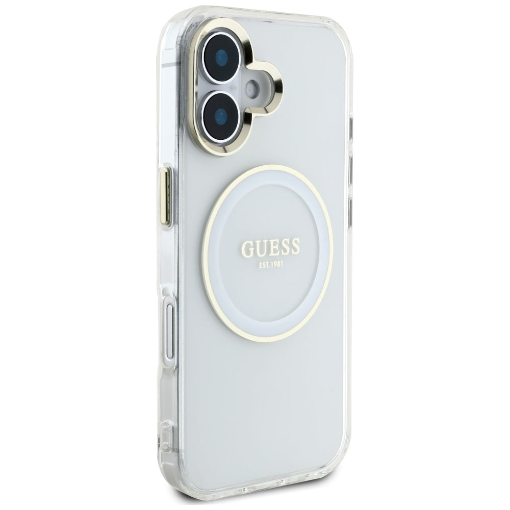 Etui MagSafe dla Apple iPhone 16, Guess, IML Metal Colored Circle, Białe